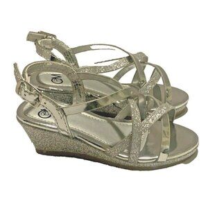 Chelsea Moreland Toddler Girls Wedge Sandals Size 7M Silver Glittery Party